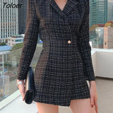 arrival fashion korean winter jacket women OL professional temperament single button black plaid wild midi slim