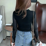 Spring Autumn Casual Long Sleeve Pullovers Fashion Diamonds Women's Clothing All-match Elegant V-Neck Slim Commute