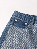 Women's Jeans High Waist Full Diamond Luxury High Quality Straight Wide Leg Denim Pants 2024 Summer New Fashion 29L6127-Outfit
