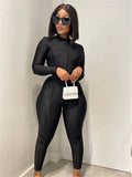 Fall Streetwear Bodycon Rompers Womens Jumpsuits O Neck Long Sleeve Jumpsuits Black One Piece Outfits Jumpsuits Women