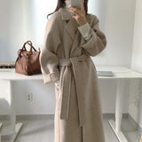 Sleeve Casual Vintage Belt 2021 New Fashion Long Autumn Faux Wool Blend Woolen Coat Winter Warm Women Warm Wool
