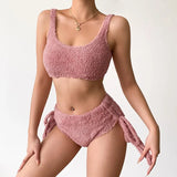 Pink Sexy Straps Sleeveless Solid Fleece Skinny Two Piece Shorts