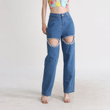 Toloer Jeans Female 2024 New Fashion Nail Drill Design Sense Hollow Out Wash Water Versatile Trousers Summer Pants-Outfit