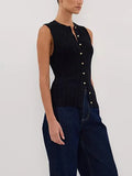 Summer Sleeveless Single-Button Clasp Knit Small Cardigan New Tight Vest