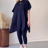 The Autumn Of 2025, The New Round-Neck Bat Shirt Is A Large-Size Loose Knitted Knitted Casual Two-Piece