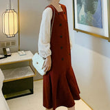 Women Retro Temperament Plus Size Long Sleeve Square Collar New Party Holiday Patchwork A-Line Female Fashion