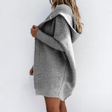 Thick Trendy Hooded Open Front Knitted Sweater Skin-Friendly Loose Cardigan Solid Color For