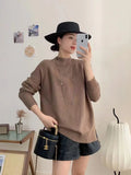 Winter New Semi-High Collar Lazy Wind Sweater Women's Pullover Korean Version Casual Loose Knitted Bottomed Sweater With Long Sleeves-Outfit