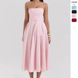Women's Summer Wear High-Grade Fish Bone Thoracic Dress Pure Style Hot Girl Repair In The Back Of The Long