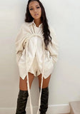 White Fleece Keyhole Strings Crop Top and Shorts