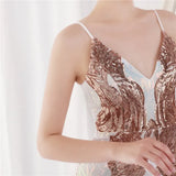 White Formal Sequin Sleeveless V-Neck Mermaid Evening