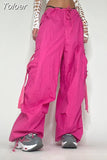 Pink Ribbons Tassel Cargo Pants Women High Waist Casual Oversize Trousers Harajuku Aesthetic Wide Leg Sweatpants