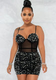 Sexy Strap Sleeveless Beading Mini Sheath Club