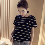 Toloer New Summer 2024 Korean Version Loose Large-Size Striped Short-Sleeved T-Shirt Women's Top Bottom Shirt Women's