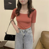 Thin Summer Top Sexy T Shirt Women Elasticity T-Shirt Korean Style Woman Clothes Slim Tshirt Female Casual Short Sleeve