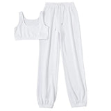 Pants Set With Camis Solid Casual Ladies Sportswear Suits Sleeveless Crop Top And Drawstring Pants Summer Work Out