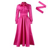Women's Clothing 2025 Autumn New Large Swing Solid Color Collar Long Sleeve A Dress African