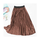 Spring 2020 Women Long Metallic Silver Maxi Pleated Skirt Midi Skirt High Waist Elascity Casual Party Skirt