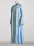 Oversize Bohemian Dresses For Women V Neck Long Sleeve High Waist Hit Color Folds A Line Midi Dress Female Summer
