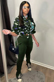 Casual Printed Short Sleeve Knotted Blouse And High Waist Split Pocket Pants