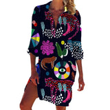 Women Printed Blouse Long Top Tunics Cardigan Half Sleeved Loose Beach Wear Swimwear Ladies Dresses Shirts Button 2023-Outfit