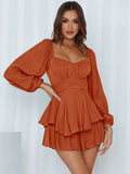 Graduation party Muiches Square Collar Flounced Edge A Line Casual Dress Spring Lantern Sleeve High Waist Mini Simple Dresses For