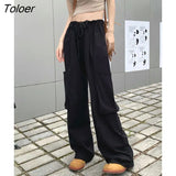 Pants Women Loose Pockets Teens Unisex Streetwear Retro Chic Ins Ulzzang Casual Baggy Vintage College Thin Summer