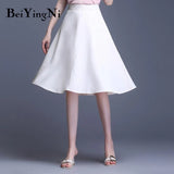Women's Skirt A-line High Waist Spring Summer Korean Casual Office Ladies Skirts White Black Elegant Solid Color