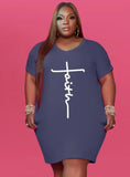 Print Round Neck Short Sleeves Plus Size Shirt