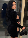Sexy Velvet With Mesh Long Sleeve Bodycon