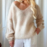 Glutinous V-Neck Long-Sleeved Sweater Woman 2025 Autumn And Winter Cover Solid Color Lazy Wind Loose Knitted Shirt