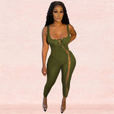 Bodycon Jumpsuits Women Summer 2021 Sleeveless Hollow Out Fitness One Piece Outfits Black Casual Bandage Jumpsuit