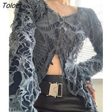 Irregular Crop Tops Women T-Shirts Summer Harajuku Distressed T-shirts Fashion Designer Clothes Gothic Hole Y2k