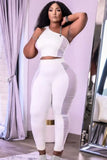 Mesh Patch Tight One Shoulder Crop Top and High Waist Pants 2PC