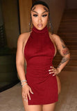 Winter Sexy High Neck Backless Mini Dress 618-1-Outfit