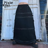 Irregular Pockets Zipper Detachable Maxi Cargo Skirt Trending Rave Clothes Women Y2k Elastic Waist Long Skirt