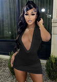 Sexy V-neck Short Sleeves Solid Knitted Mini Sheath Club
