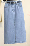 Korean Style Women's Elegant Denim Skirt Fashion High Waist Casual Harajuku Streetwear Chic Straight Skirt