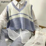Sweater Vest Women Striped Loose Preppy Sleeveless Sweaters Students Korean Style Autumn Winter Outwear Chic Retro Knitted