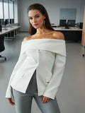 Sexy One-Word Collar Shoulder Small Suit 2025 New Slim Long Sleeve High-Sensing Solid Color Suit Jacket