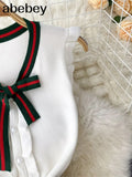 Women Knitted Pencil Dress V Neck Short Sleeve Elastic Slim Sheath Dresses Summer Korean Chic Streetwear Short