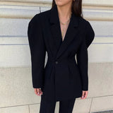 Black Spring Blazer For Women Notched Collar Long Sleeve Slim Solid Minimalist Fashion Blazers Female Clothing