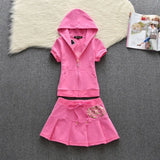 Set Hooded Zipper Top And Skirts Women Sweet Style Short Sleeve Femmel Two Piece Set S-XL Pink Color Cute