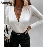 V Neck Autumn 2020 Long Sleeve Sexy Women Blouse Tops Skinny Fashion Winter Ladies Office Casual Print Floral