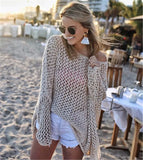 Sexy Hollow Out Long Sleeve Knitted Beach Cover up