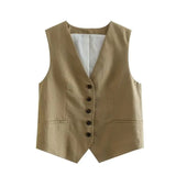 Autumn Style New Style Tooling Style Solid Color Slim Vest Shorts Leisure Suit-Outfit