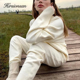 Winter Thick Women Suits 2 Pieces Female Set Tracksuit Turtleneck Sweater & Carrot Jogging Pants Soft Knitted