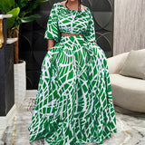 Spring Plus-Size Women's Temperament Elegant Print Skirt Fashion