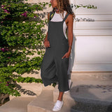 Summer Cotton Linen Playsuit Fashion Sleeveless Wide Leg Dungarees Solid Long Rompers Casual Comfortable Casual