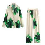 Casual Fashion Set Vertical Trousers Women's Autumn Big Flower Print